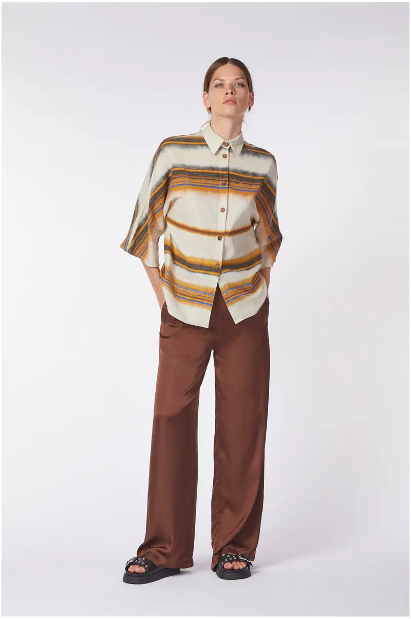 camicia in tessuto mistolino stampato riga sfumata