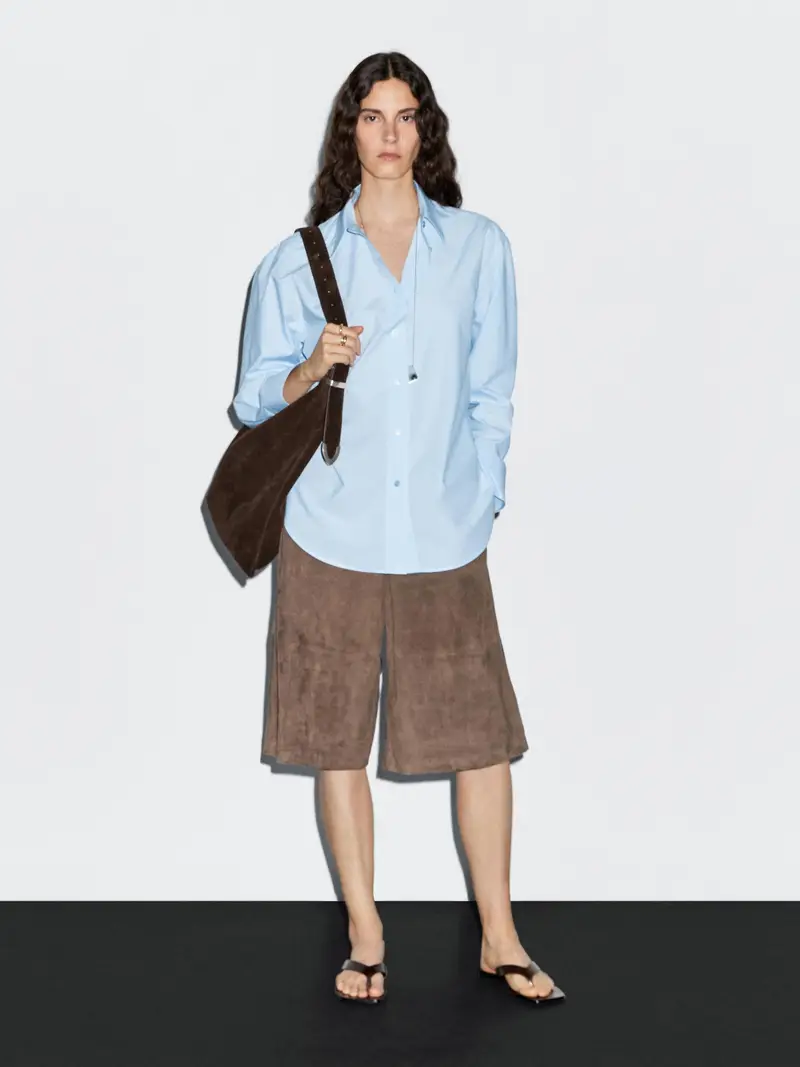 Camicia Lunga In Popeline 100% Cotone - Azzurro Chiaro - L - Massimo Dutti - Femminile