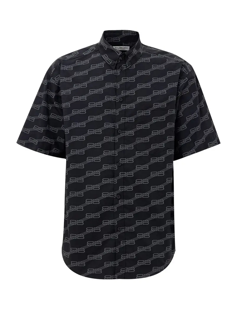 Camicia Manica Corta con Logo Allover Balenciaga
