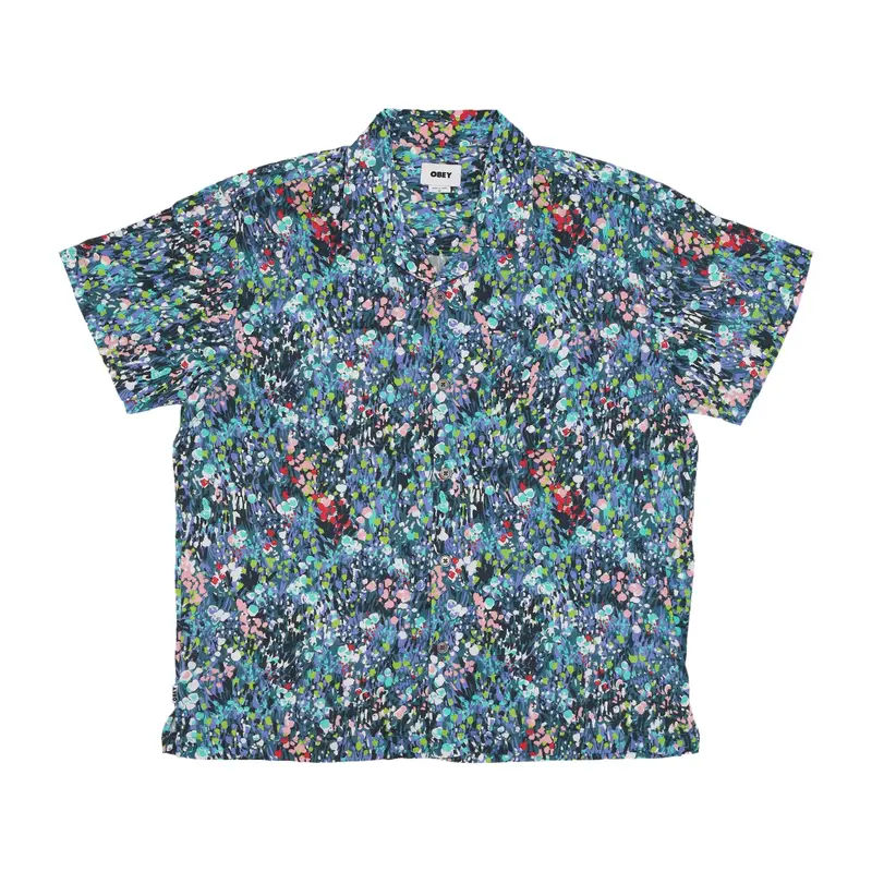 Camicia Manica Corta Uomo the Garden Woven Shirt Teal Blue Multi