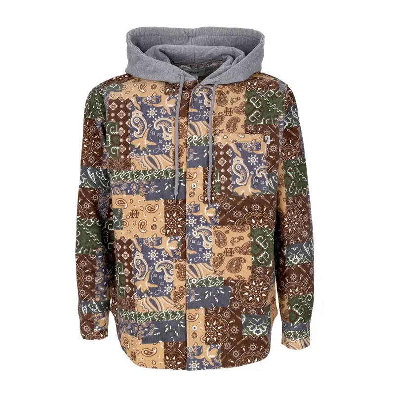 Camicia Manica Lunga Cappuccio Donna Patchwork Cord Hooded Jacket Brown