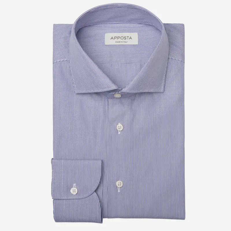 Camicia millerighe blu cotone popeline doppio ritorto, collo stile collo francese basso