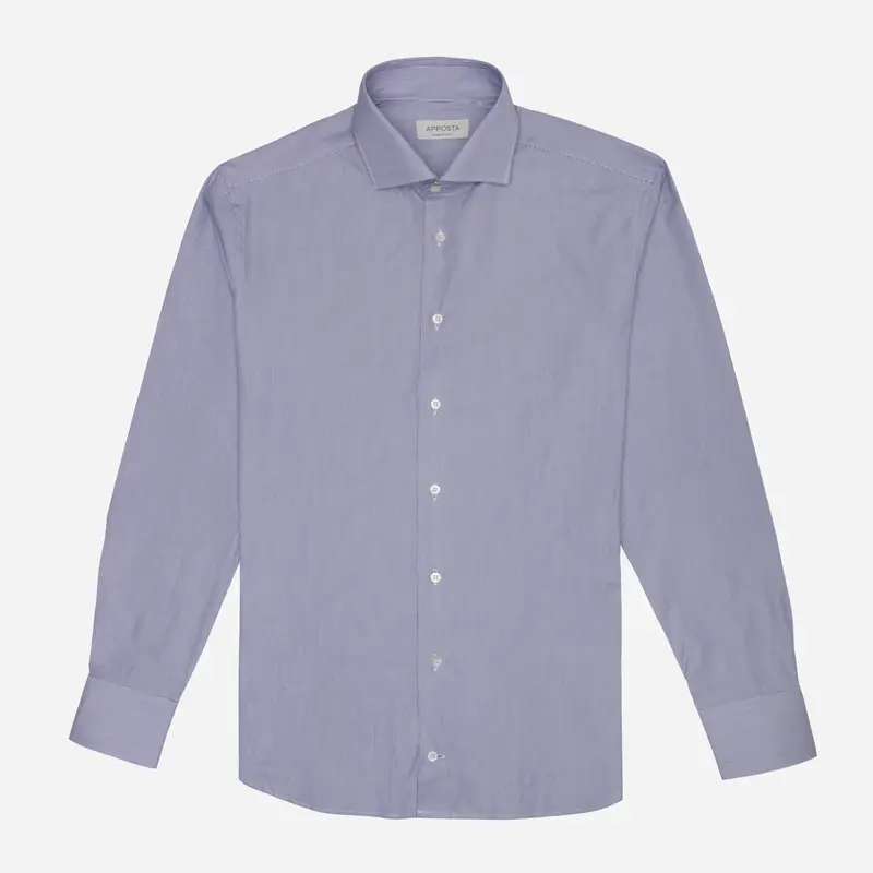 Camicia millerighe blu cotone popeline doppio ritorto, collo stile collo francese basso miniatura 2