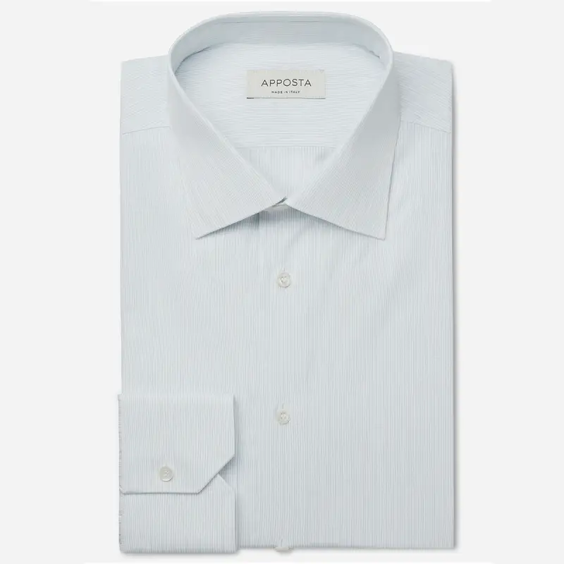 Camicia millerighe blu cotone tessuto con armatura a tela, collo stile collo italiano basso