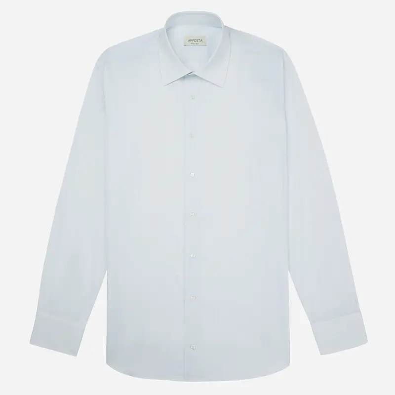 Camicia millerighe blu cotone tessuto con armatura a tela, collo stile collo italiano basso miniatura 2