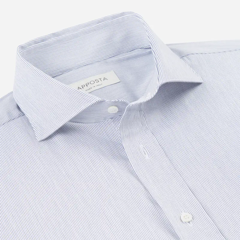 Camicia millerighe blu elasticizzato popeline giza 87, collo stile collo francese basso miniatura 3