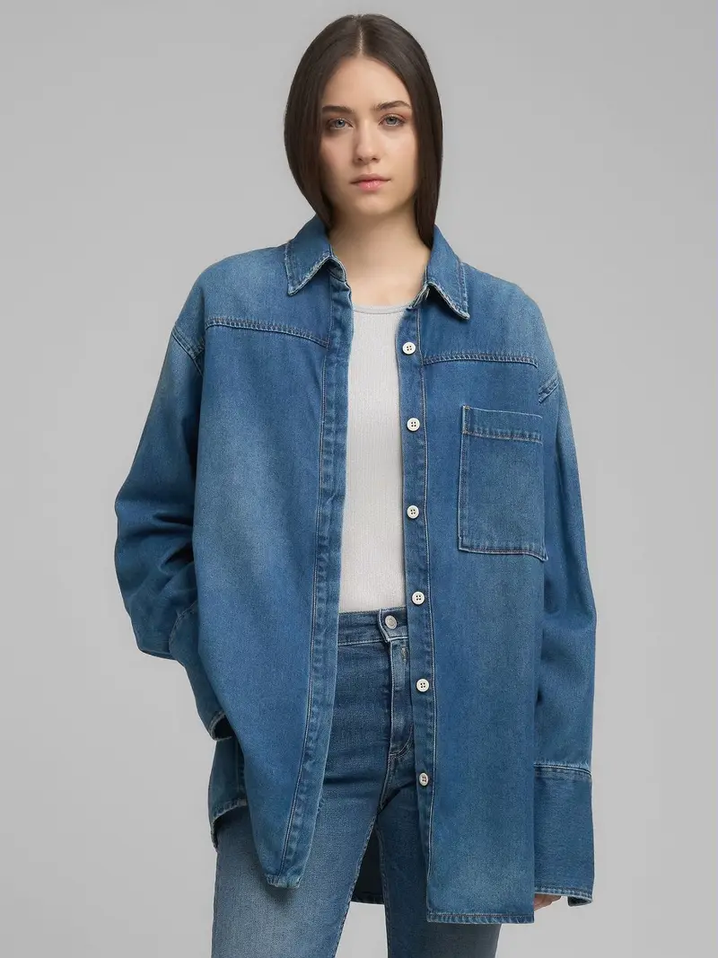 Camicia Over In Denim Di Misto Cotone