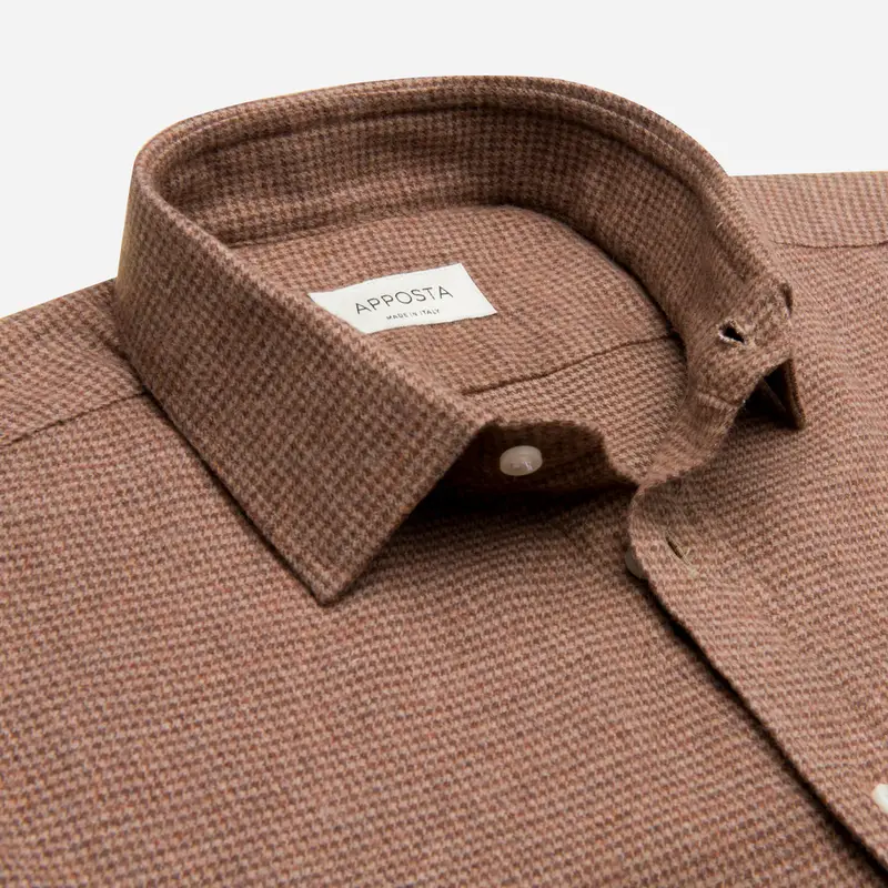 Camicia pied de poule marrone flanella twill doppio ritorto, collo stile collo italiano aggiornato a punte corte miniatura 3