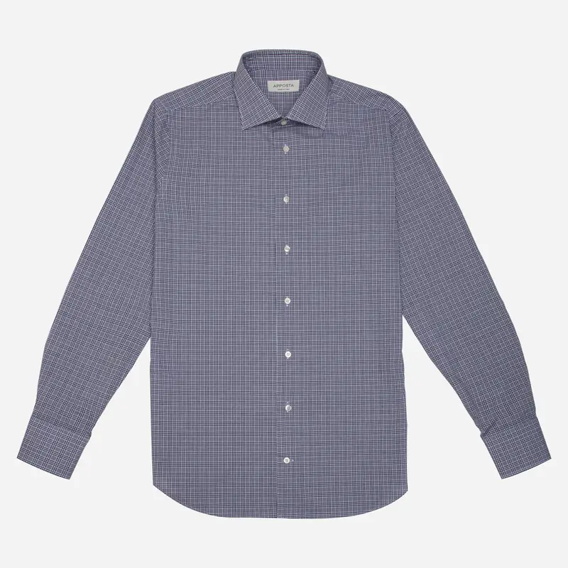 Camicia principe di galles blu cotone zephir, collo stile collo semifrancese miniatura 2