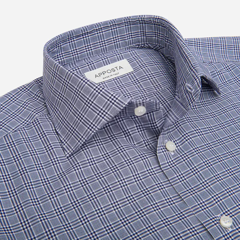 Camicia principe di galles blu cotone zephir, collo stile collo semifrancese miniatura 3