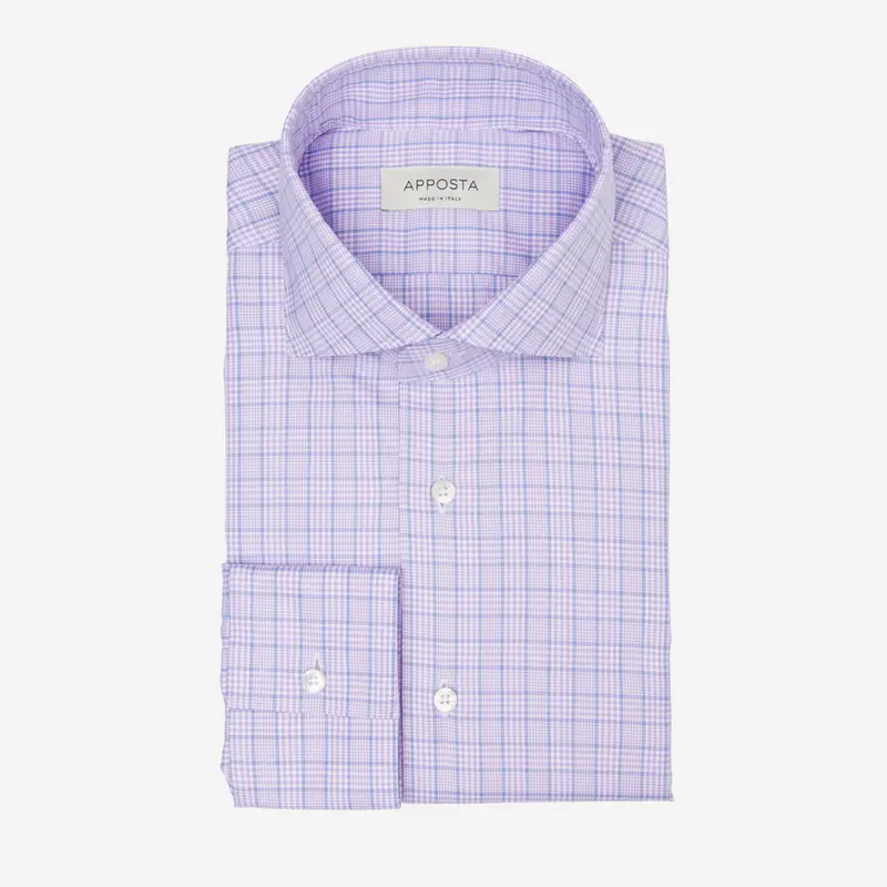 Camicia principe di galles viola cotone twill doppio ritorto giza 45, collo stile collo francese basso