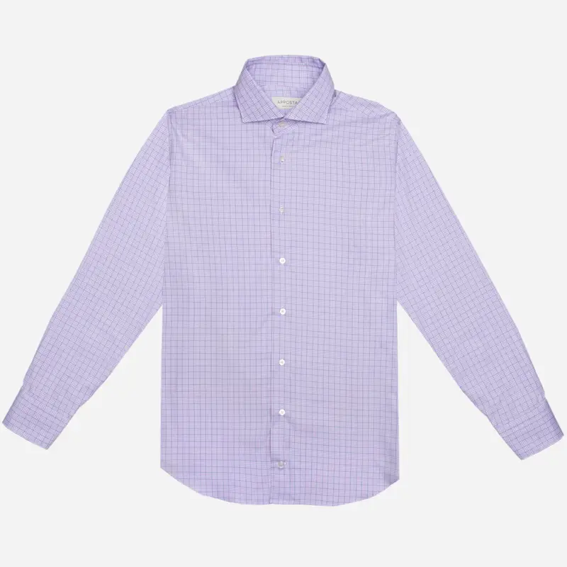 Camicia principe di galles viola cotone twill doppio ritorto giza 45, collo stile collo francese basso miniatura 2