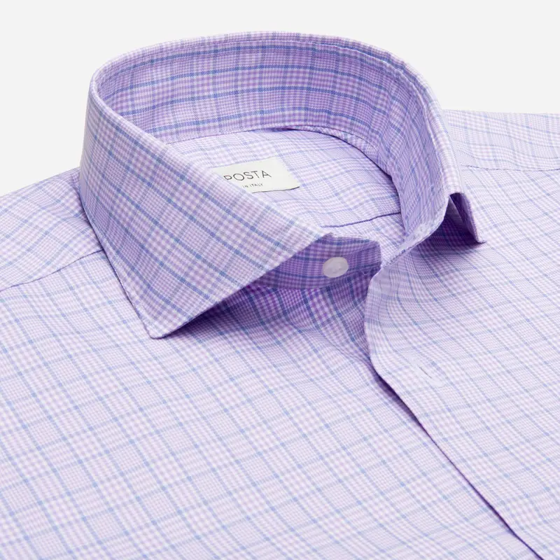 Camicia principe di galles viola cotone twill doppio ritorto giza 45, collo stile collo francese basso miniatura 3