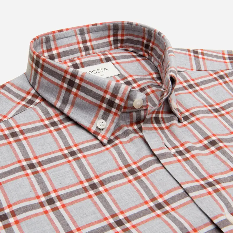 Camicia quadri grandi grigio flanella twill, collo stile collo button down piccolo miniatura 3