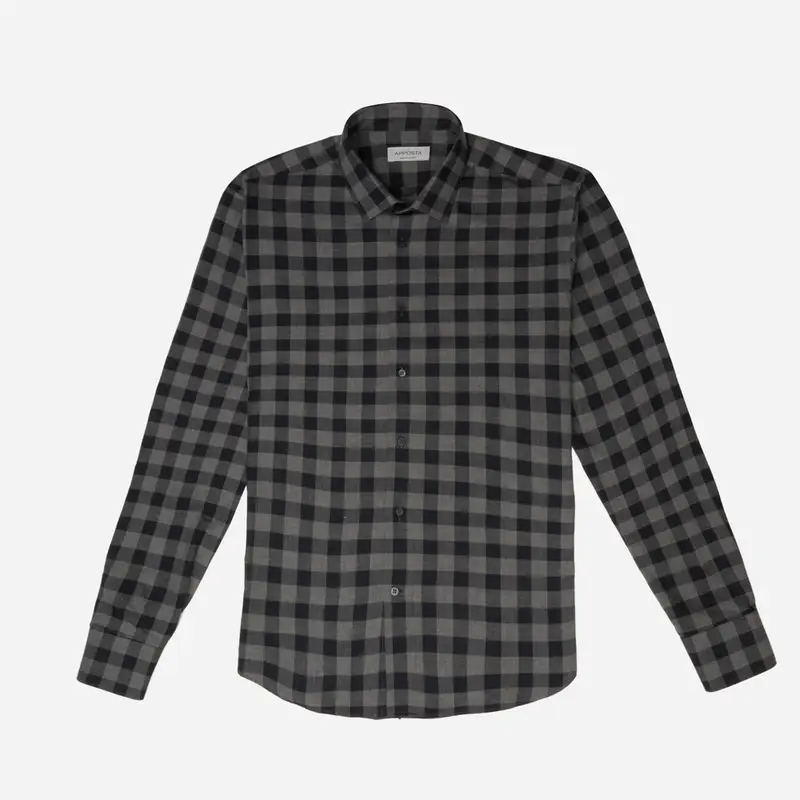 Camicia quadri grandi multi flanella twill, collo stile collo italiano aggiornato a punte corte miniatura 2