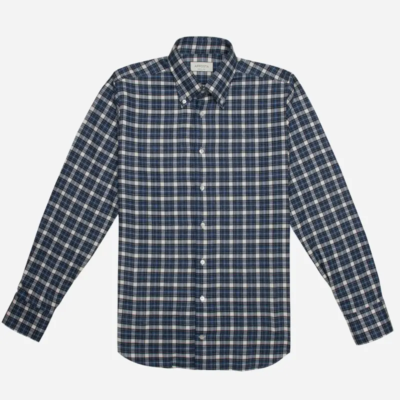 Camicia quadri grandi multi flanella twill doppio ritorto, collo stile collo button down miniatura 2