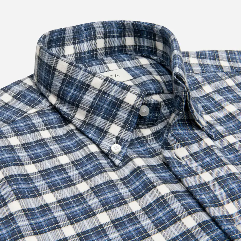 Camicia quadri grandi multi flanella twill doppio ritorto, collo stile collo button down miniatura 3