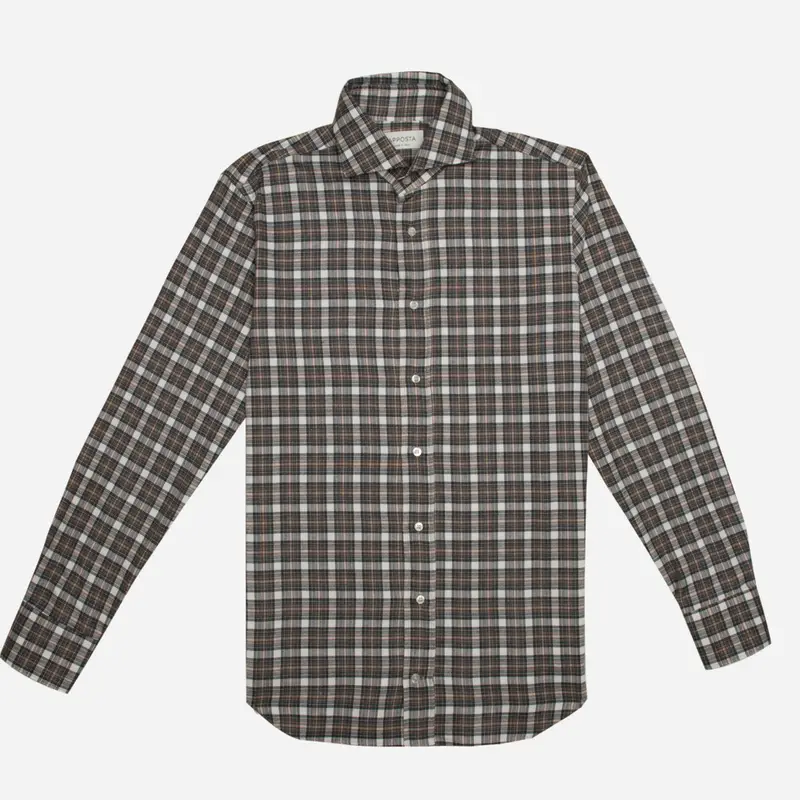 Camicia quadri grandi multi flanella twill doppio ritorto, collo stile collo francese aggiornato a punte corte miniatura 2