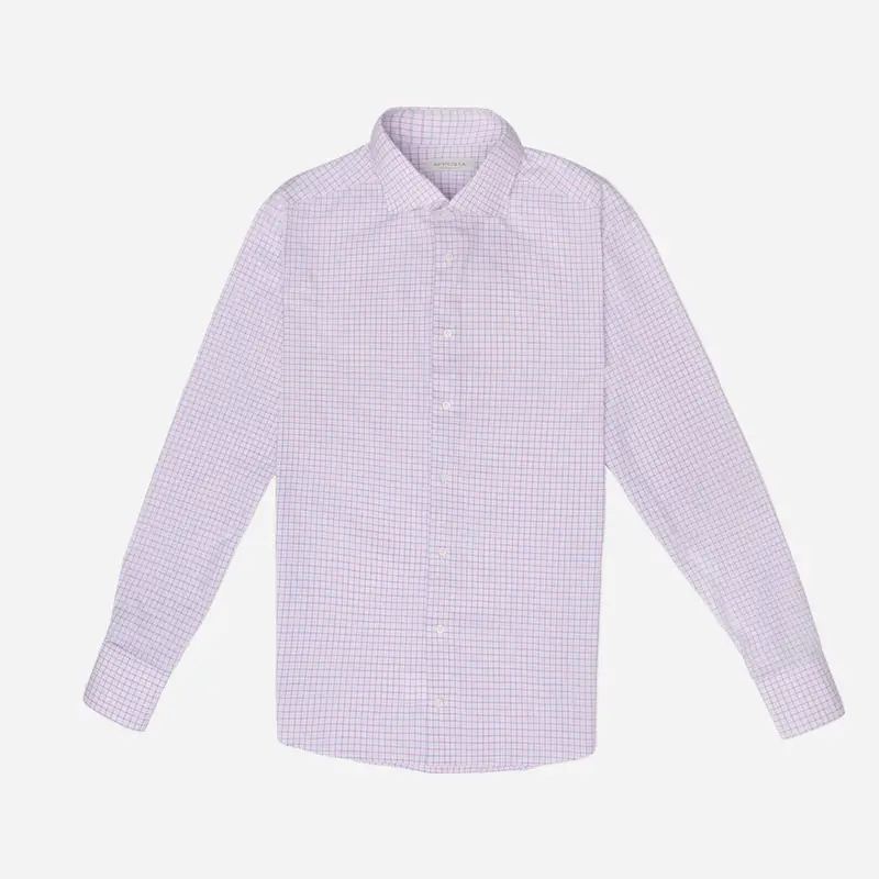 Camicia quadri grandi rosa cotone zephir doppio ritorto, collo stile collo francese miniatura 2