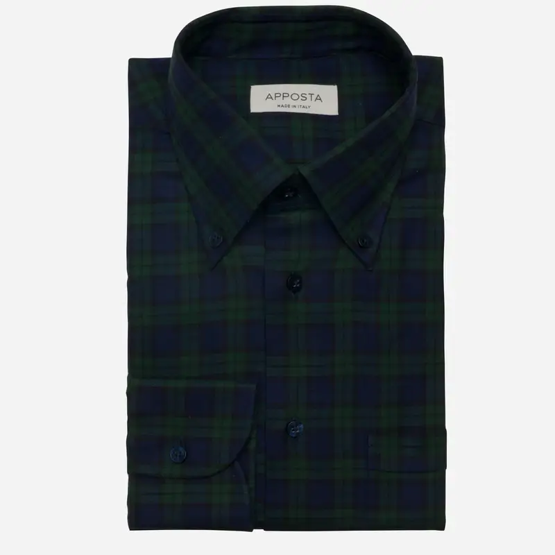 Camicia quadri grandi verde cotone twill, collo stile collo button down