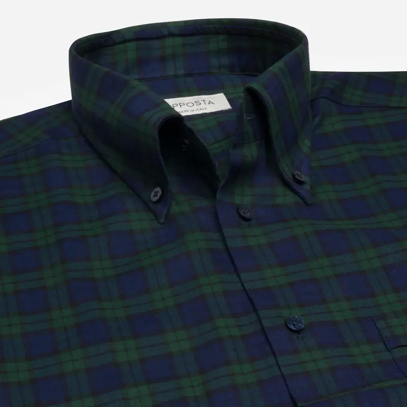 Camicia quadri grandi verde cotone twill, collo stile collo button down miniatura 3