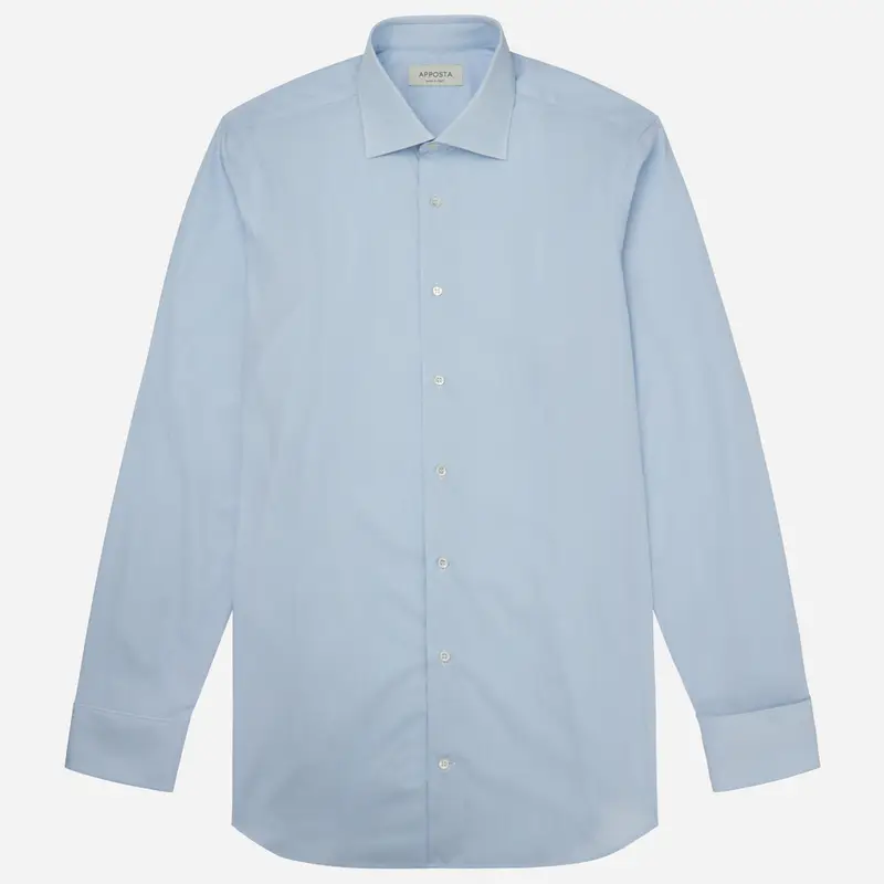 Camicia quadri piccoli azzurro cotone popeline doppio ritorto, collo stile collo francese miniatura 2