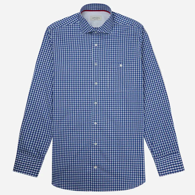 Camicia quadri piccoli azzurro cotone tessuto con armatura a tela doppio ritorto, collo stile collo francese aggiornato a punte corte miniatura 2