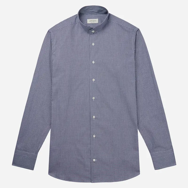 Camicia quadri piccoli blu cotone fil-à -fil, collo stile collo alla coreana smussato miniatura 2