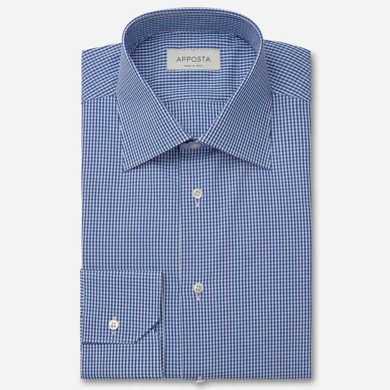 Camicia quadri piccoli blu cotone fil-à-fil, collo stile collo italiano formale