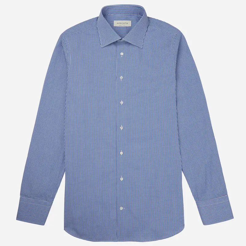 Camicia quadri piccoli blu cotone fil-à -fil, collo stile collo italiano formale miniatura 2