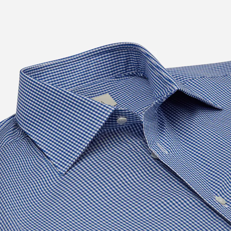 Camicia quadri piccoli blu cotone fil-à -fil, collo stile collo italiano formale miniatura 3