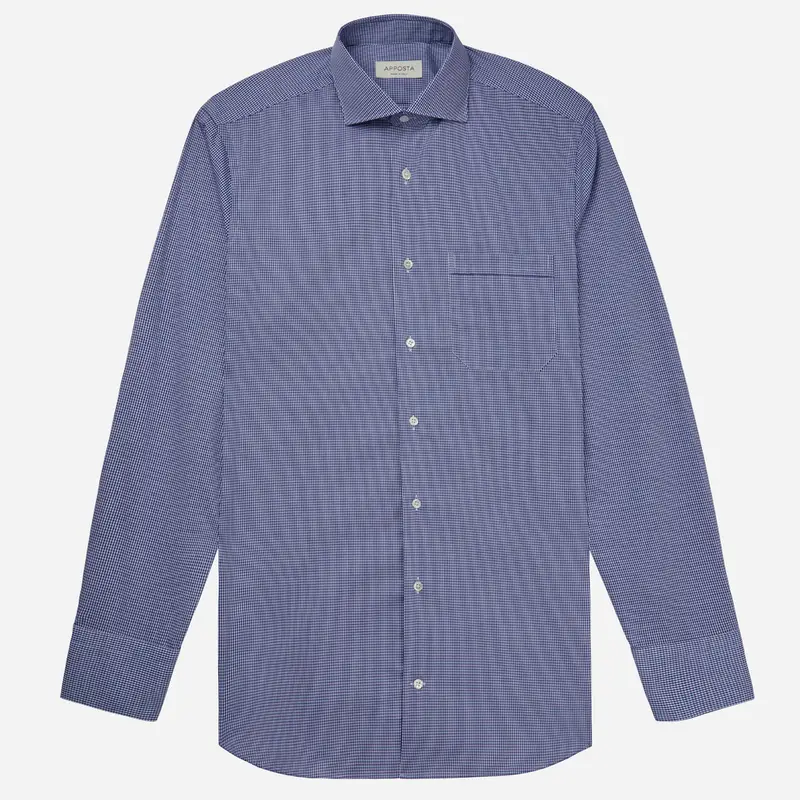 Camicia quadri piccoli blu cotone stiro facile popeline, collo stile collo francese basso miniatura 2