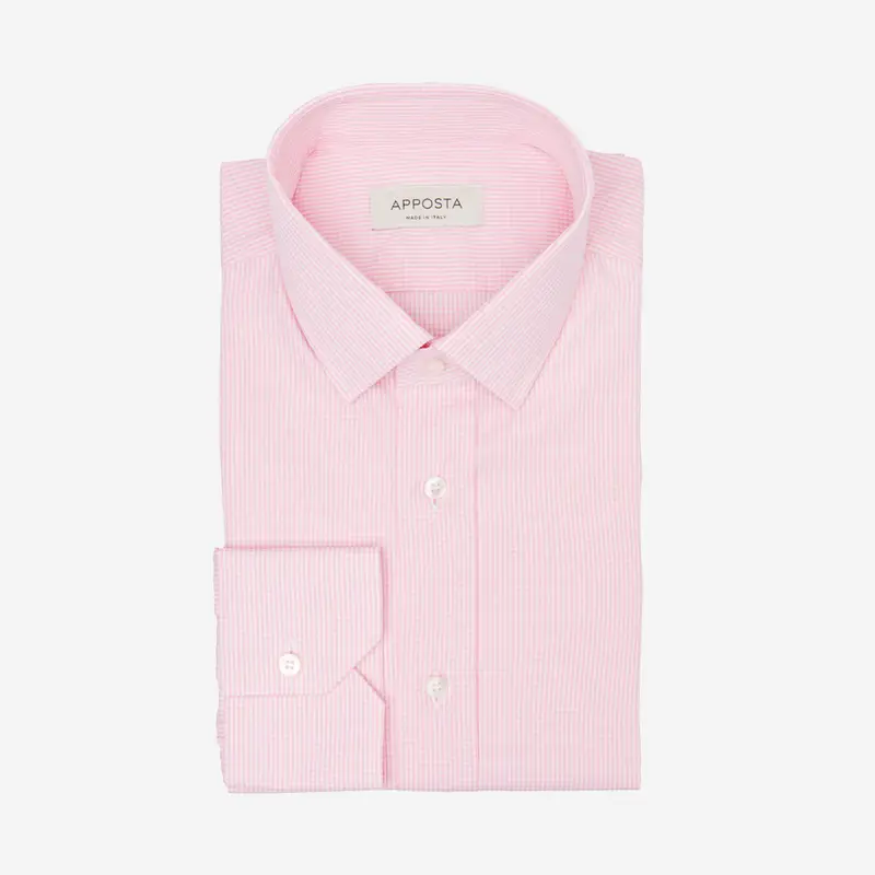 Camicia quadri piccoli rosa cotone tessuto con armatura a tela doppio ritorto, collo stile collo italiano aggiornato a punte corte