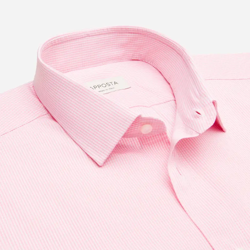 Camicia quadri piccoli rosa cotone tessuto con armatura a tela doppio ritorto, collo stile collo italiano aggiornato a punte corte miniatura 3