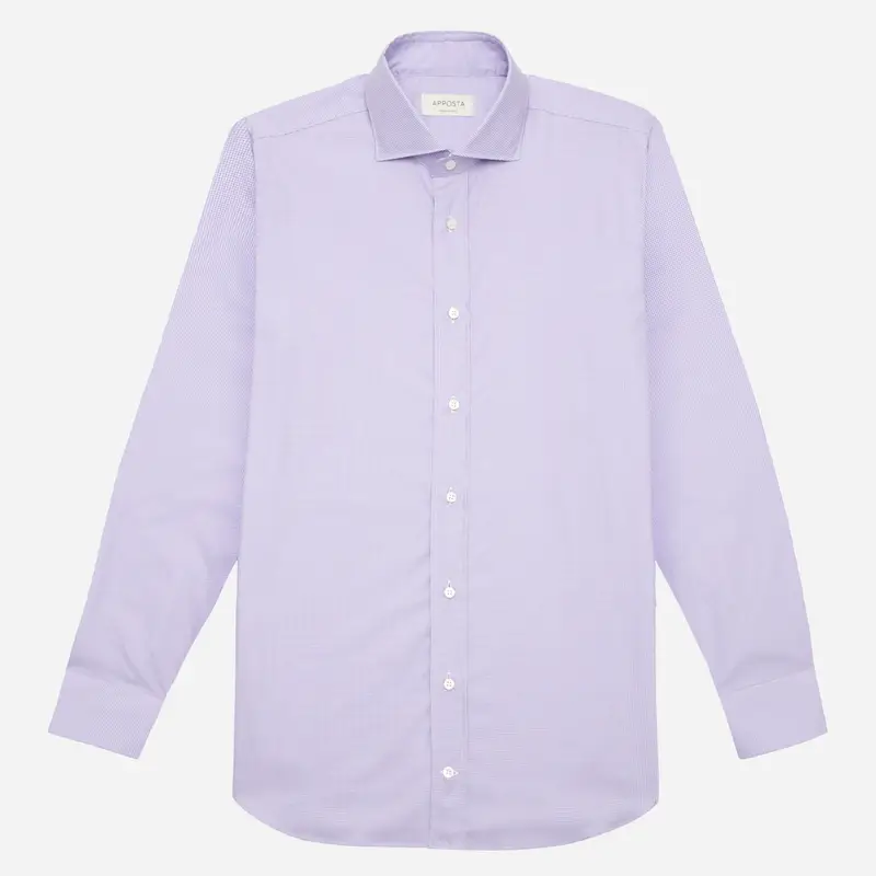 Camicia quadri piccoli viola cotone stiro facile twill, collo stile collo francese basso miniatura 2