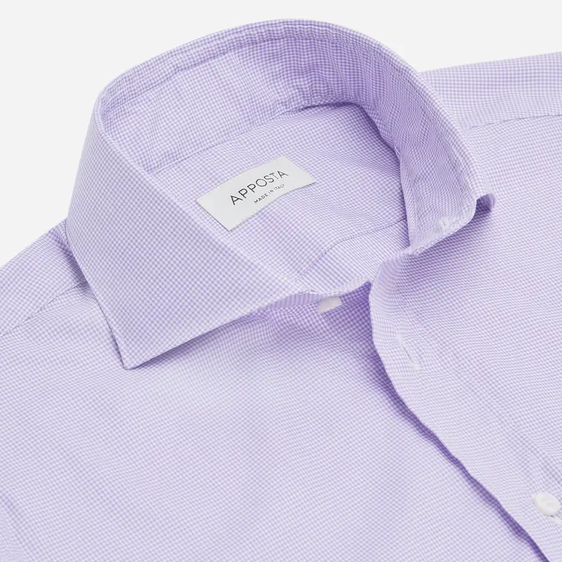 Camicia quadri piccoli viola cotone stiro facile twill, collo stile collo francese basso miniatura 3