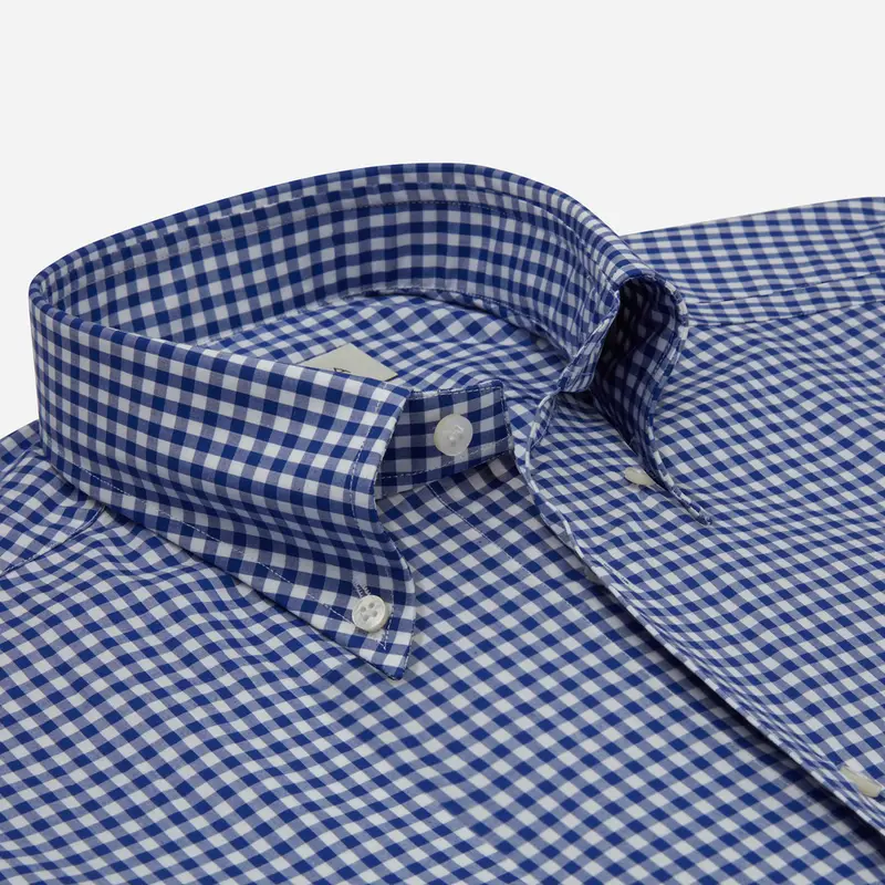 Camicia quadro gingham azzurro cotone zephir, collo stile collo button down miniatura 3