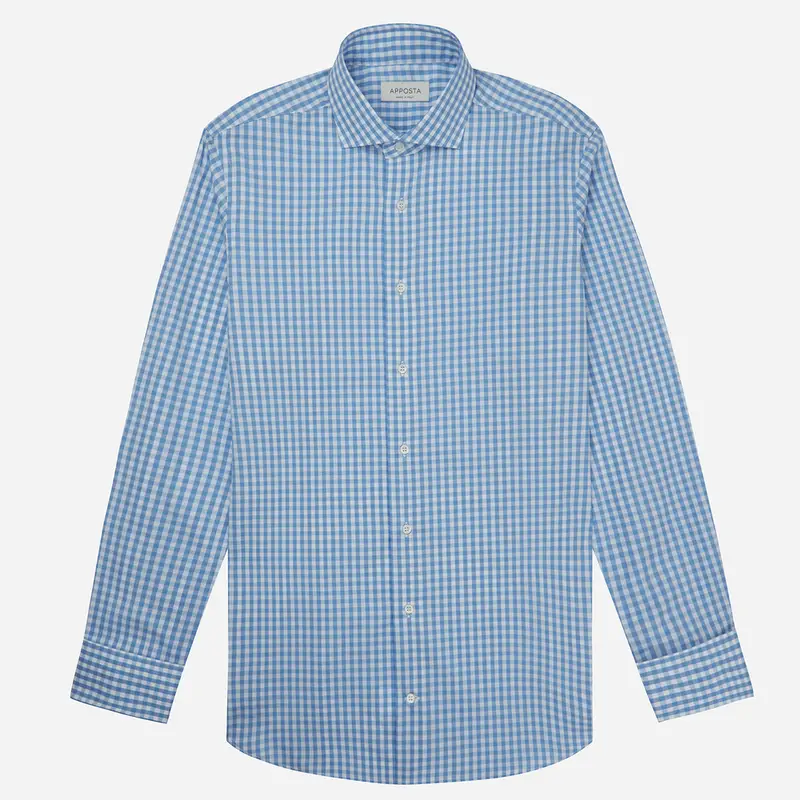 Camicia quadro gingham azzurro cotone zephir, collo stile collo semifrancese miniatura 2