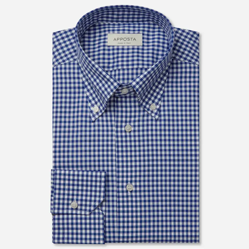 Camicia quadro gingham blu cotone zephir, collo stile collo button down