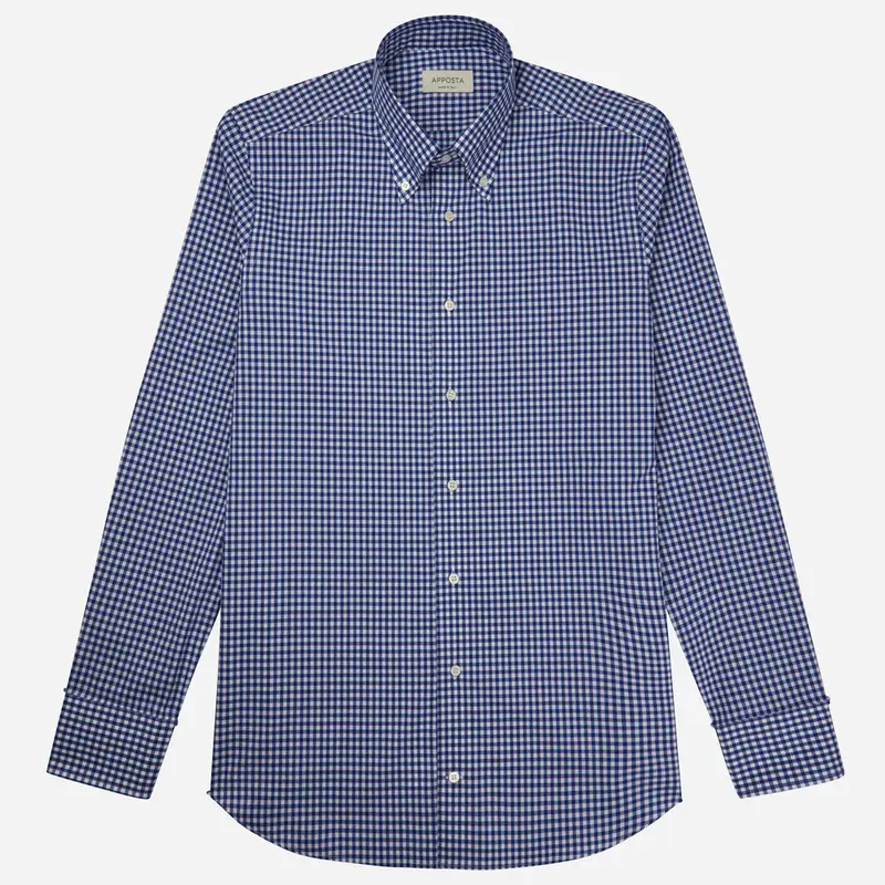 Camicia quadro gingham blu cotone zephir, collo stile collo button down miniatura 2