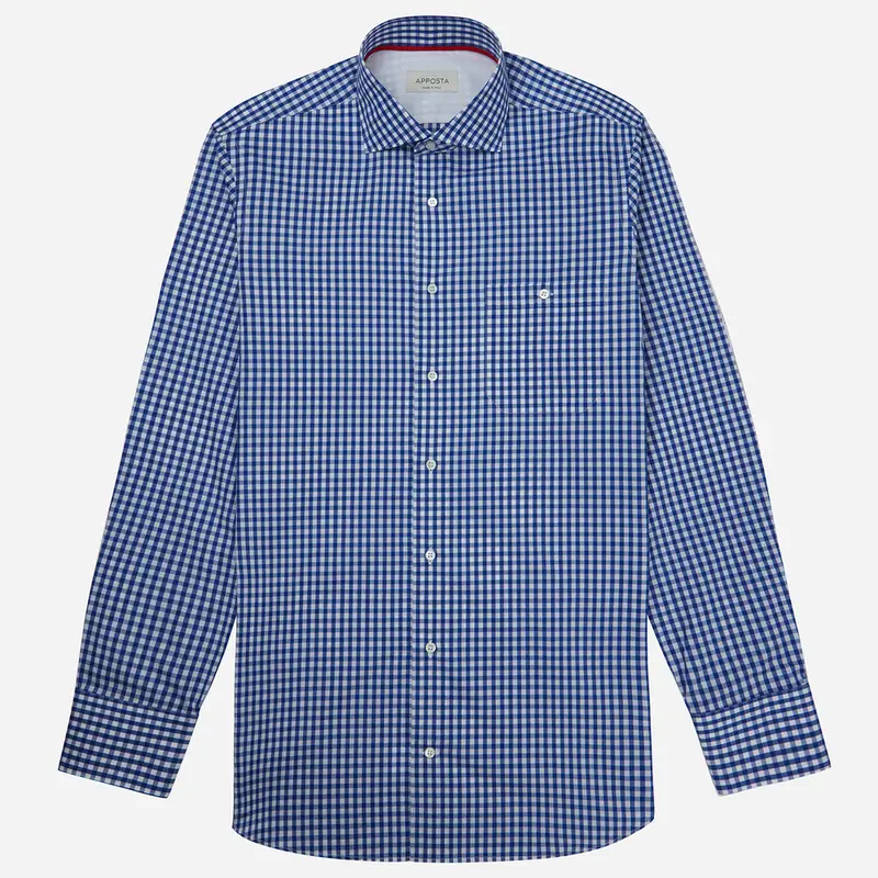 Camicia quadro gingham blu cotone zephir, collo stile collo francese miniatura 2