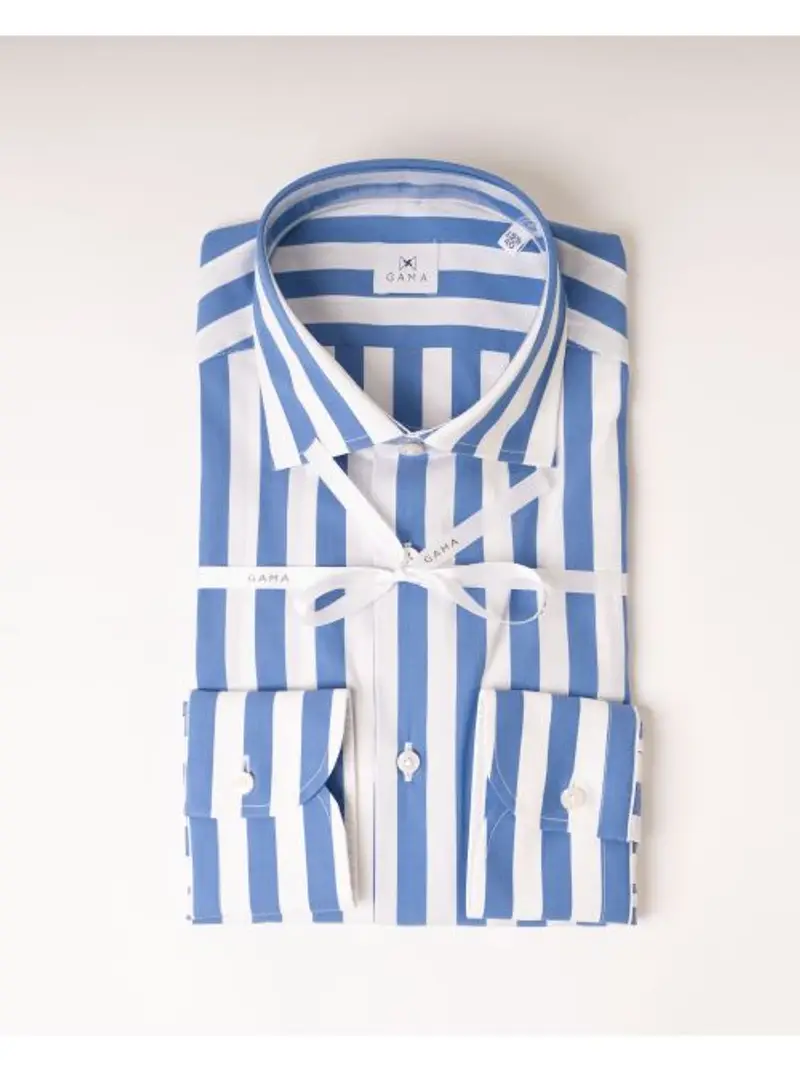 Camicia Riga Larga cotone Azzurra