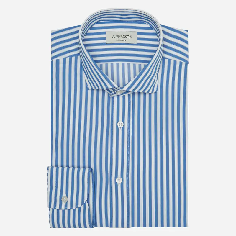 Camicia righe azzurro 4-way stretch tessuto con armatura a tela, collo stile collo francese aggiornato a punte corte