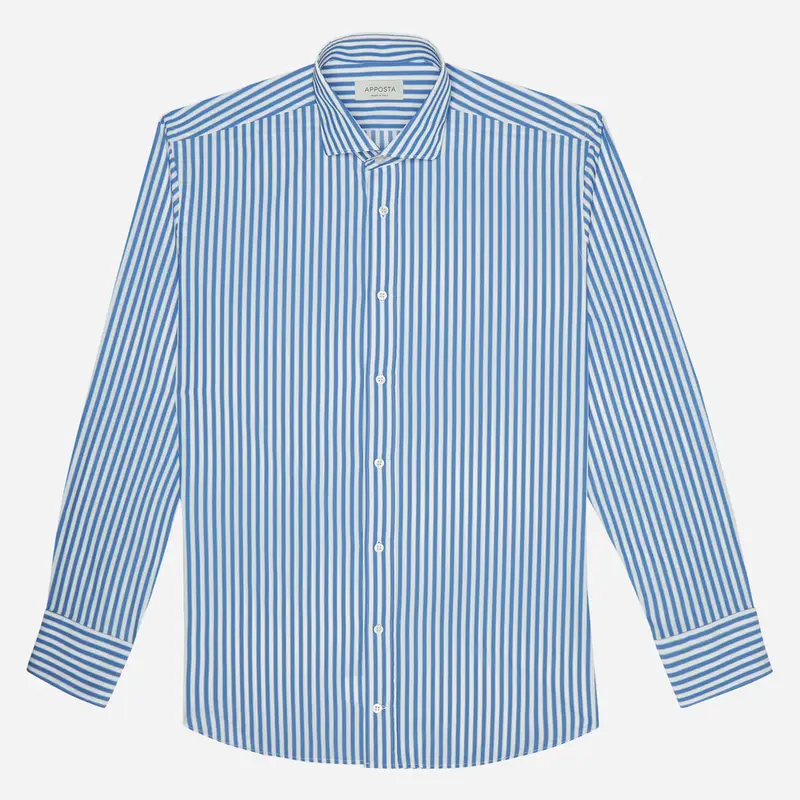Camicia righe azzurro 4-way stretch tessuto con armatura a tela, collo stile collo francese aggiornato a punte corte miniatura 2