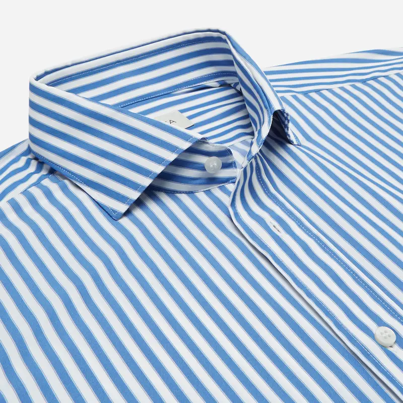 Camicia righe azzurro 4-way stretch tessuto con armatura a tela, collo stile collo francese aggiornato a punte corte miniatura 3