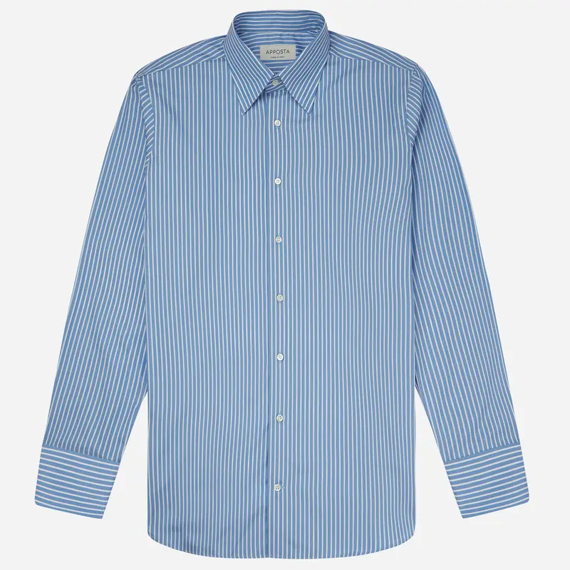 Camicia righe azzurro cotone antipiega popeline, collo stile collo button down con bottoni nascosti miniatura 2