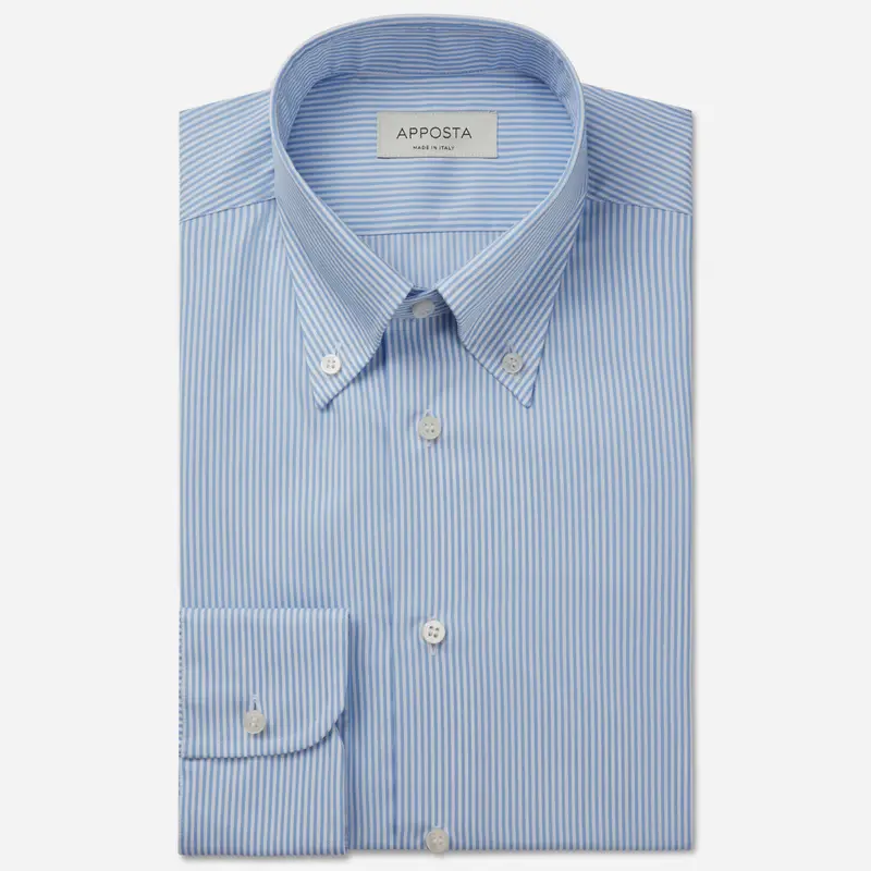 Camicia righe azzurro cotone antipiega twill, collo stile collo button down