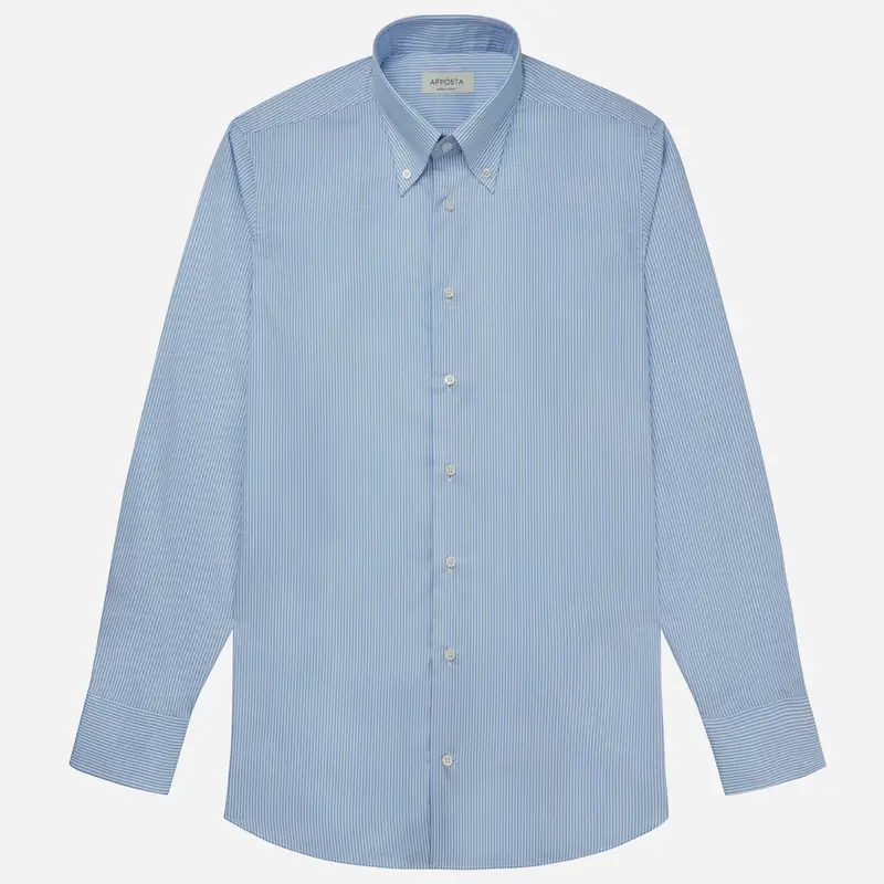 Camicia righe azzurro cotone antipiega twill, collo stile collo button down miniatura 2