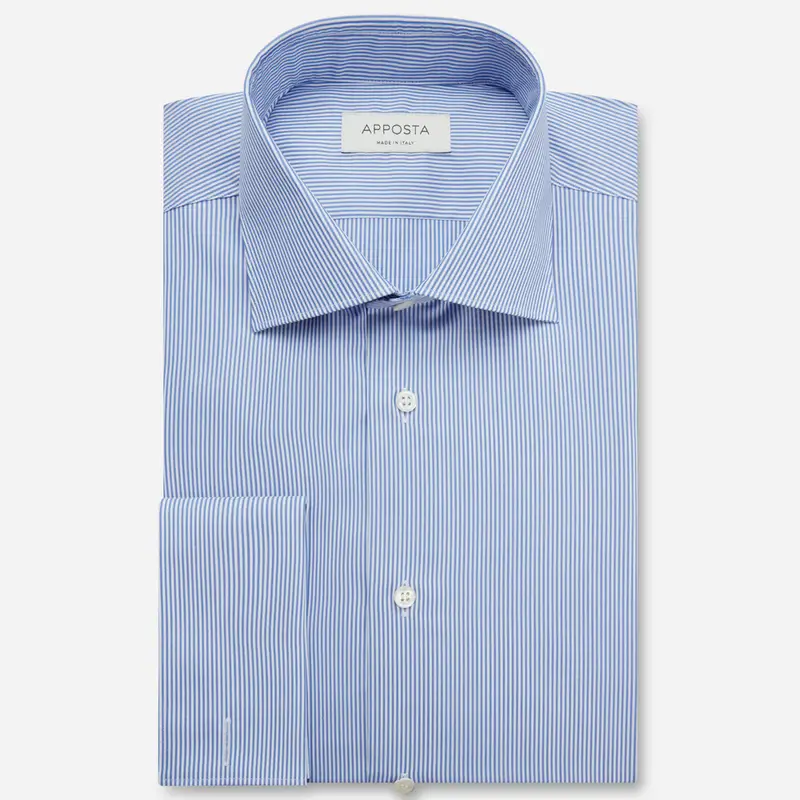 Camicia righe azzurro cotone antipiega twill, collo stile collo semifrancese, polso da gemelli
