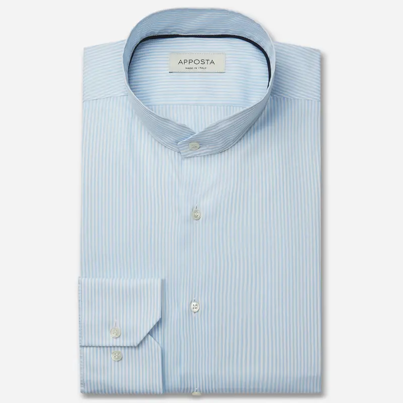 Camicia righe azzurro cotone fil-à-fil, collo stile collo alla coreana smussato